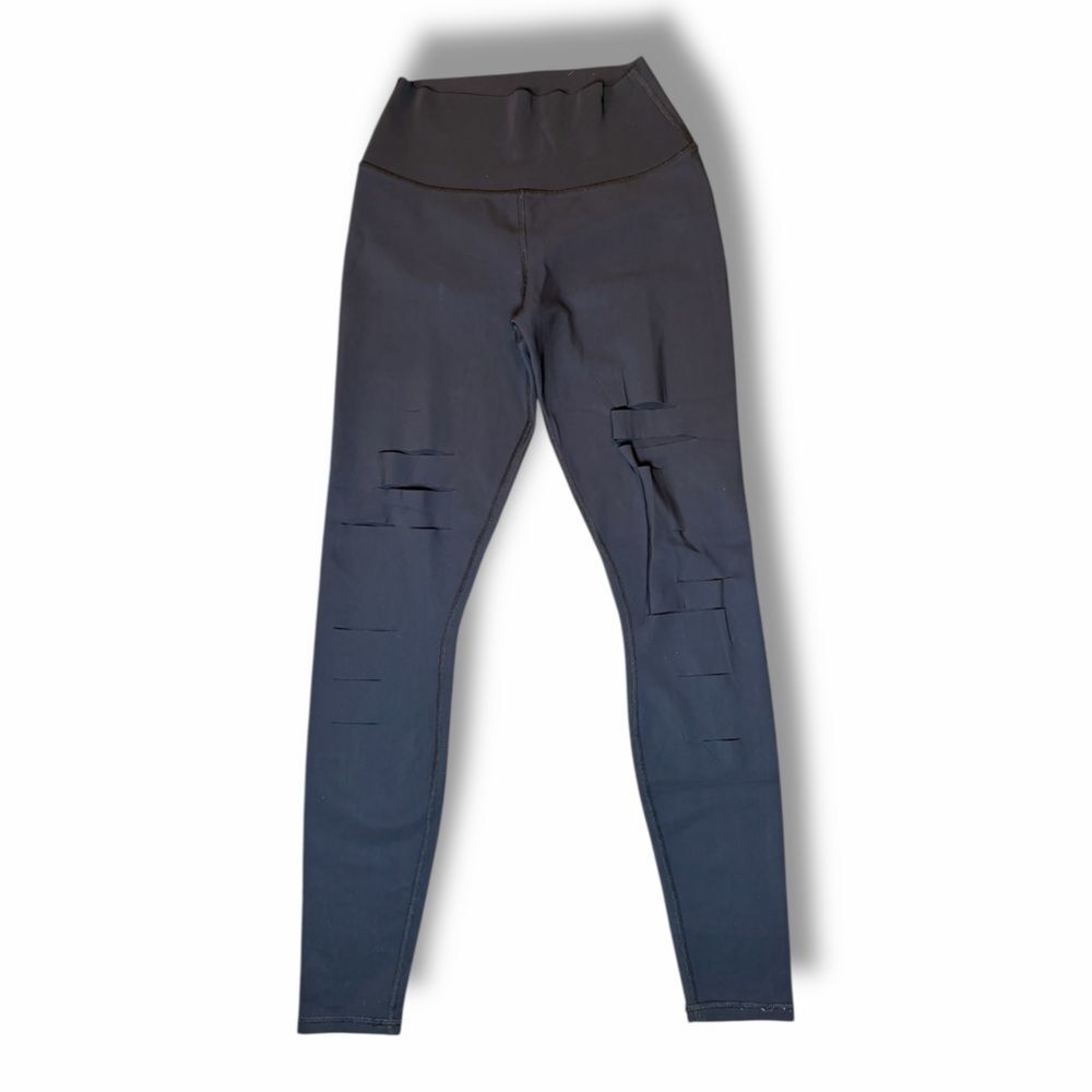 ALO Yoga Black Warrior Ripped Distressed High Rise Leggings | Women's M Stretch - Picture 2 of 10
